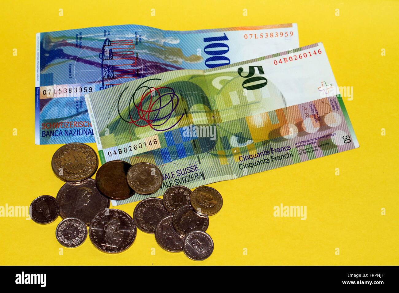 The Swiss franc is the currency of Switzerland and Liechtenstein. It is divided into 100 Rappen. Its ISO abbreviation is CHF, the currency symbol is Fr. For centime amounts is the abbreviation Rp. Switzerland, Europe Date: March 19, 2016 Date: March 19, 20 Stock Photo