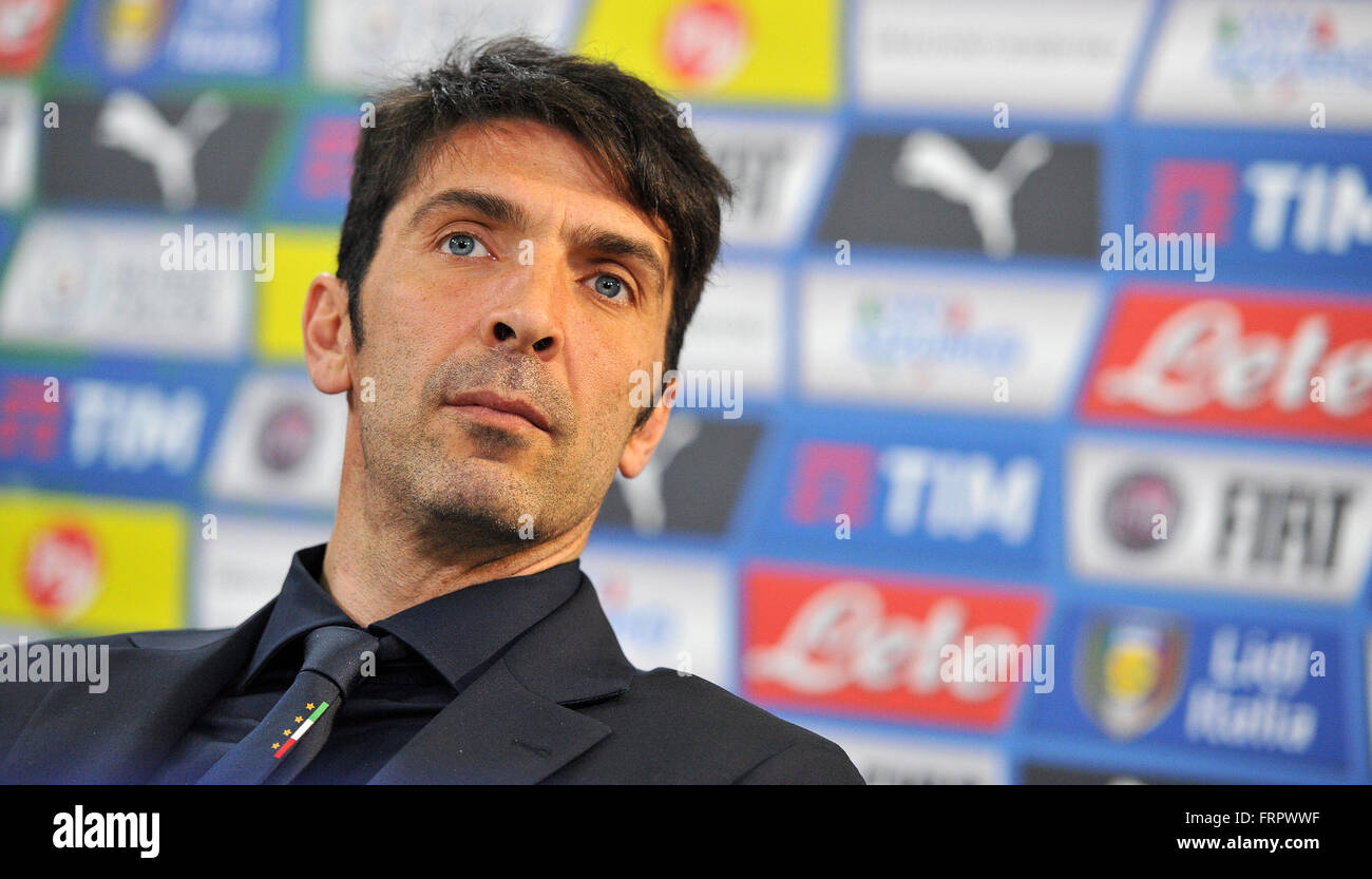 Udine, Italy. 23rd March, 2016. Italy's goalkeeper Gianluigi Buffon (Juventus)  during the press conference for the friendly football match between Italy and Spain at Dacia Arena on 23th March 2016. photo Simone Ferraro / Alamy Live News Stock Photo