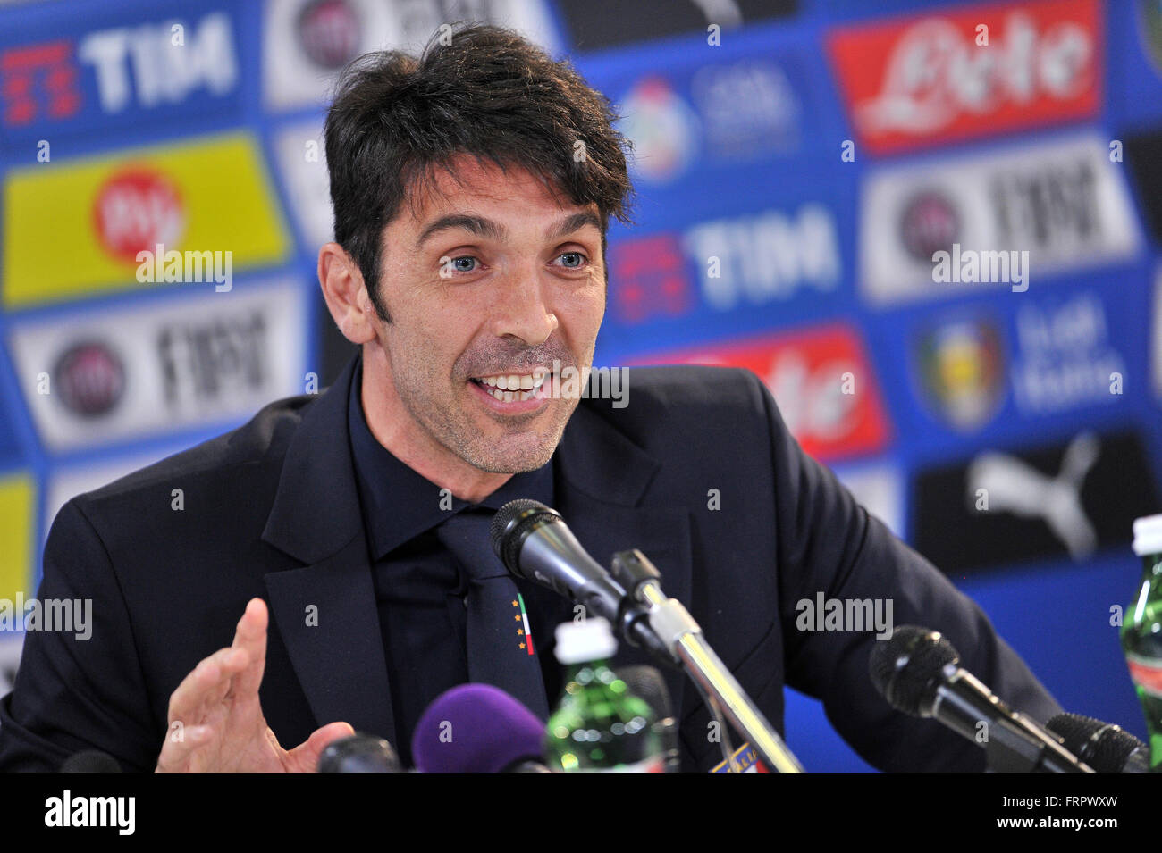 Udine, Italy. 23rd March, 2016. Italy's goalkeeper Gianluigi Buffon (Juventus)  during the press conference for the friendly football match between Italy and Spain at Dacia Arena on 23th March 2016. photo Simone Ferraro / Alamy Live News Stock Photo