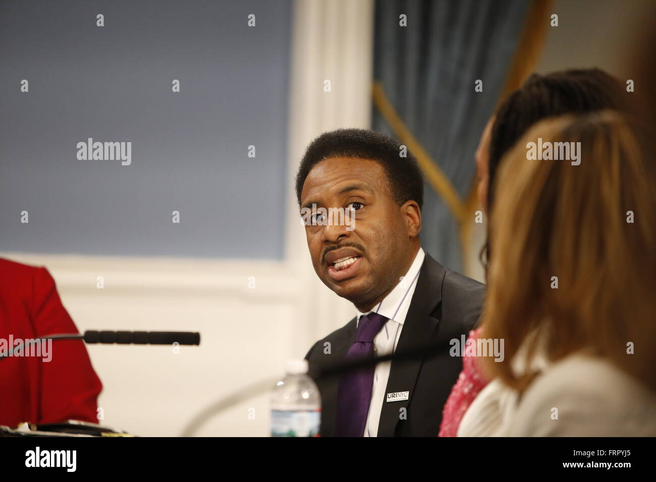 New York City, United States. 23rd Mar, 2016. Nathaniel Fields, president of the Urban Resources Institute. Mayor de Blasio joined with members of his administration, the city council & healthcare professionals to discuss the need for funding for housing on behalf of victims of domestic violence Credit:  Andy Katz/Pacific Press/Alamy Live News Stock Photo