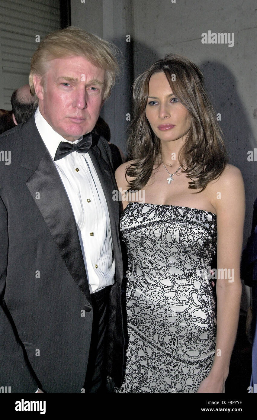 Washington, District of Columbia, USA. 29th Apr, 2001. Donald Trump and Melania  Knauss visit the Bloomberg hospitality suite prior to the White House  Correspondents Association Dinner at the Washington Hilton Hotel in