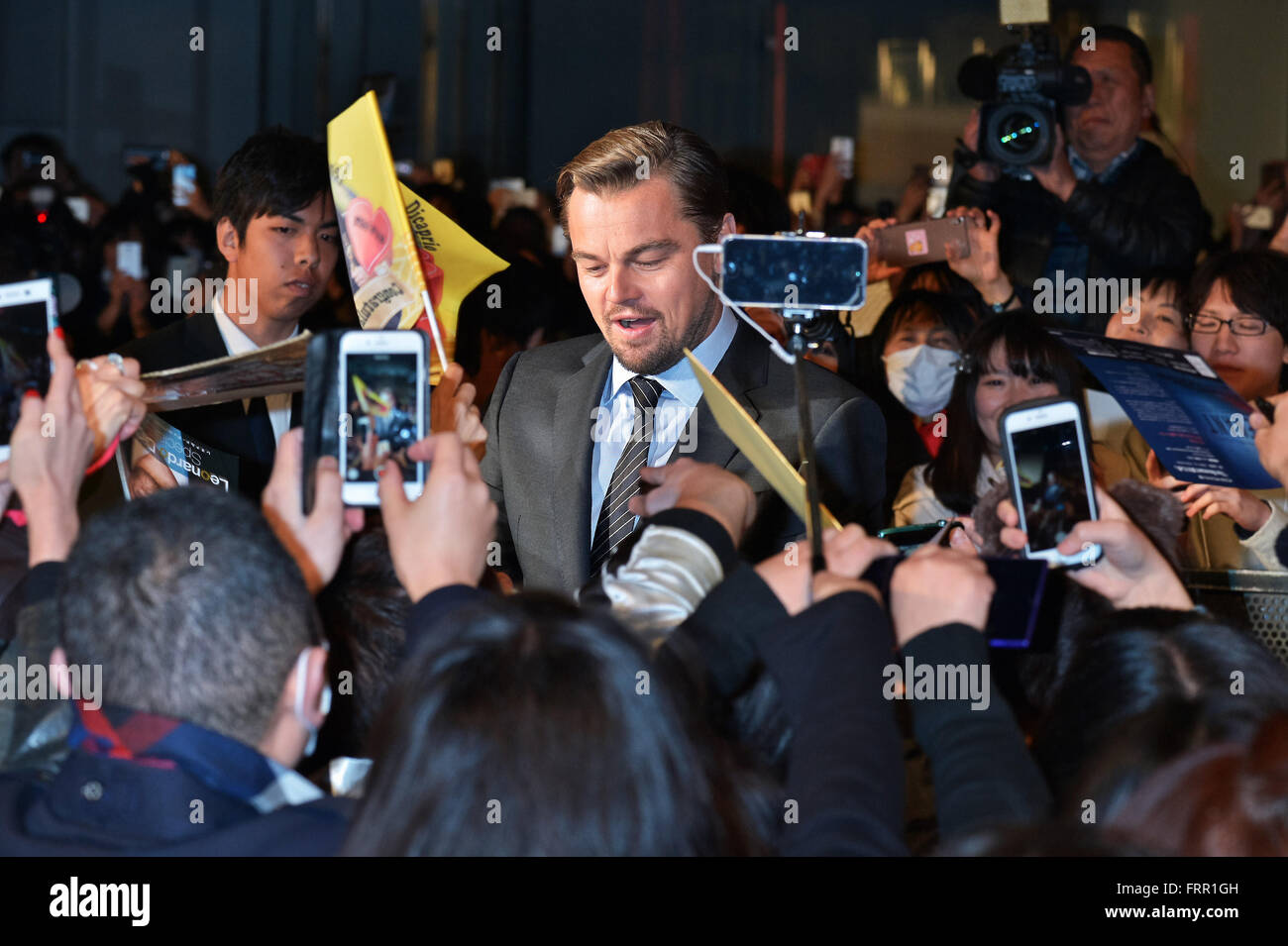 Leonardo DiCaprio, March 23, 2016, Tokyo, Japan : Actor Leonardo DiCaprio attends the Japan Premiere for his film 'The Revenant' at the Roppongi Hills Arena in Tokyo, Japan on March 23, 2016. © AFLO/Alamy Live News Stock Photo