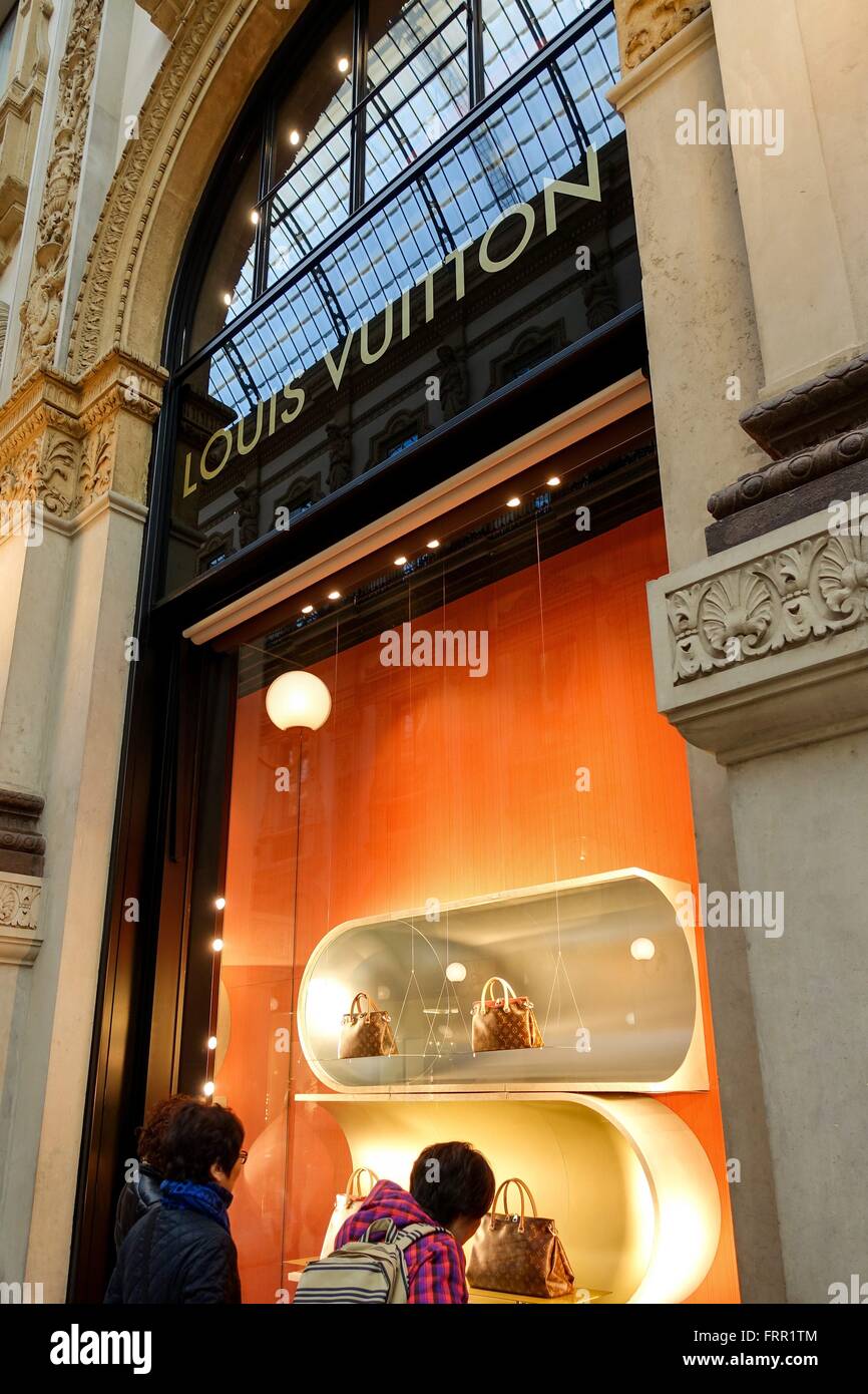 Italy: Louis-Vuitton boutique at Galleria Vittorio Emanuele II, Milan. Photo from 10. March 2016. Stock Photo