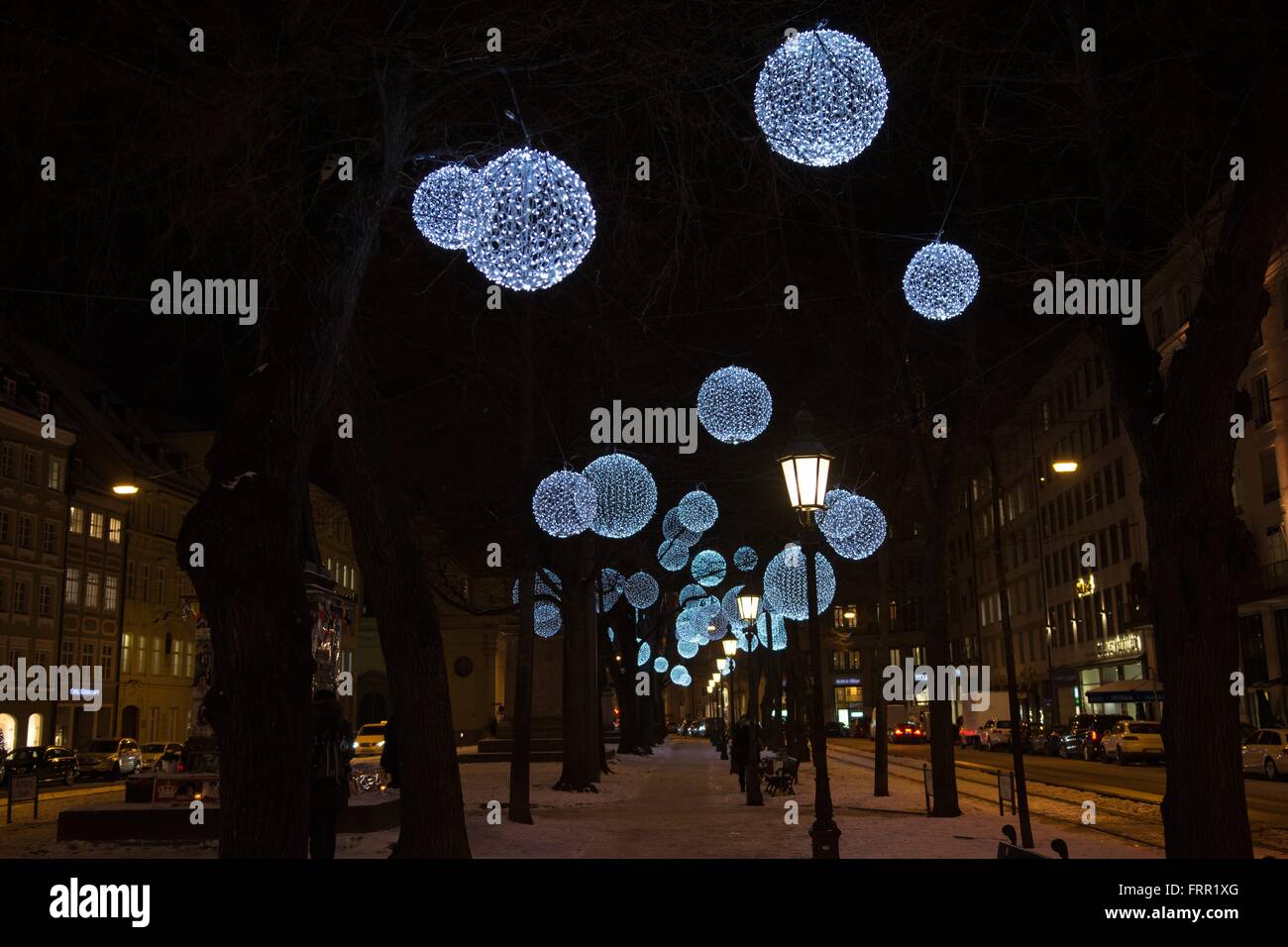 Street lights, Munich city center, 20 January 2016 Stock Photo