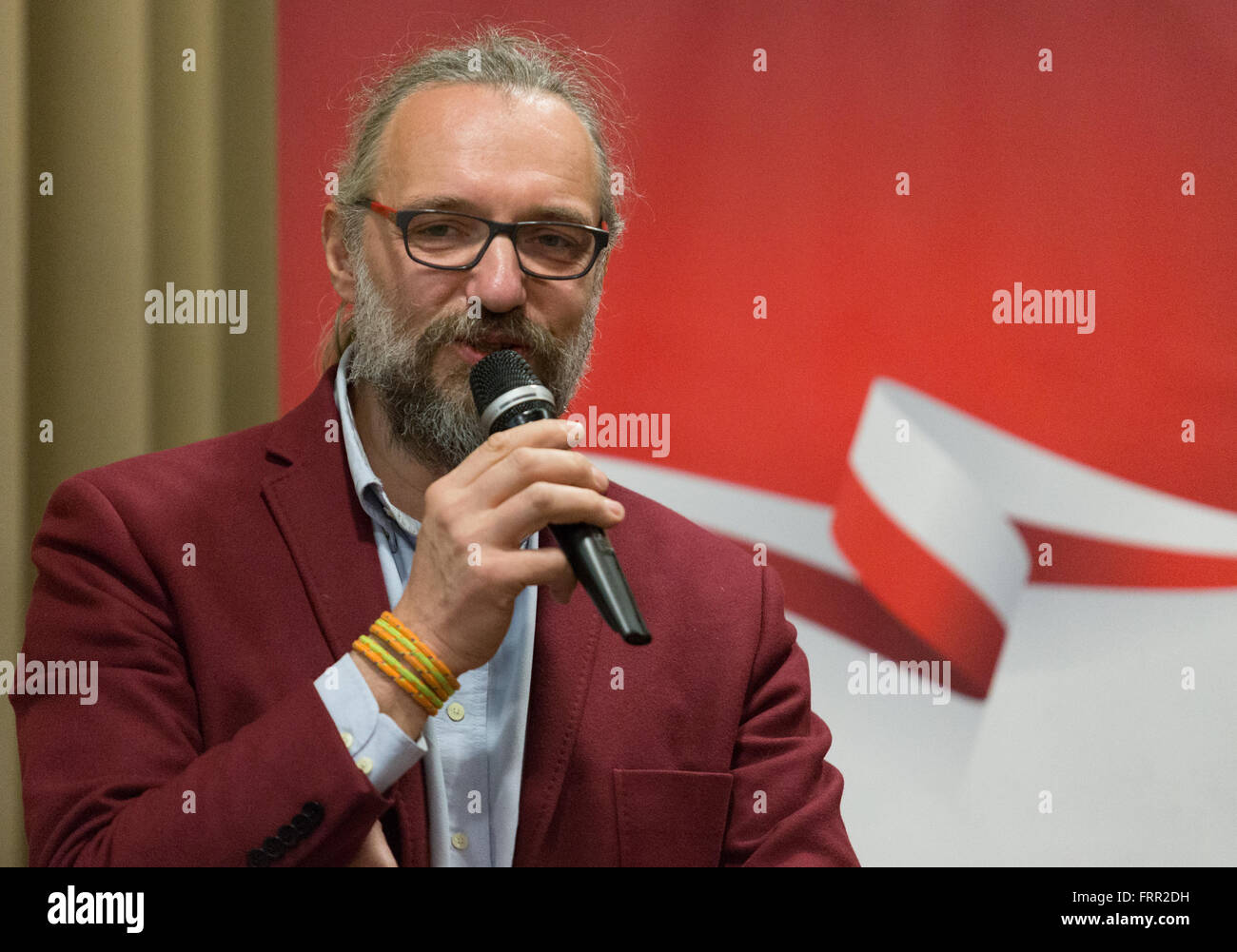 Kielce, Poland. 23rd Mar, 2016. A meeting with Mateusz Kijowski, the founder of the Committee for the Defence of Democracy in Poland, one of the main resistance powers that stands against current rightwing goverment in Kielce, Poland. Credit:  Dominika Zarzycka/Alamy Live News Stock Photo