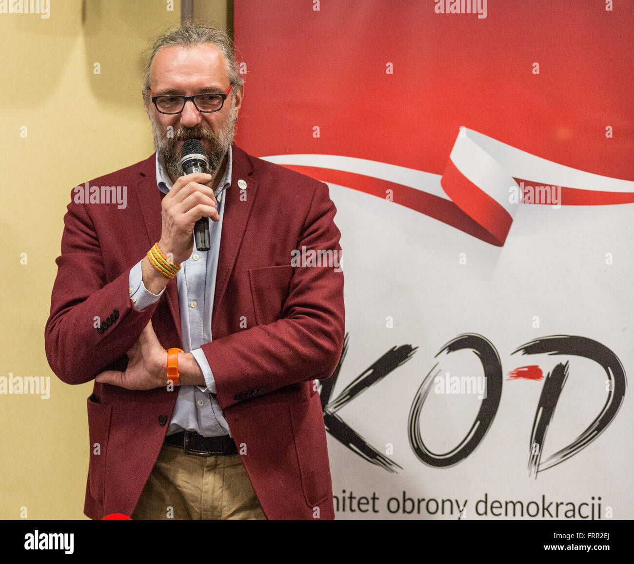 Kielce, Poland. 23rd Mar, 2016. A meeting with Mateusz Kijowski, the founder of the Committee for the Defence of Democracy in Poland, one of the main resistance powers that stands against current rightwing goverment in Kielce, Poland. Credit:  Dominika Zarzycka/Alamy Live News Stock Photo