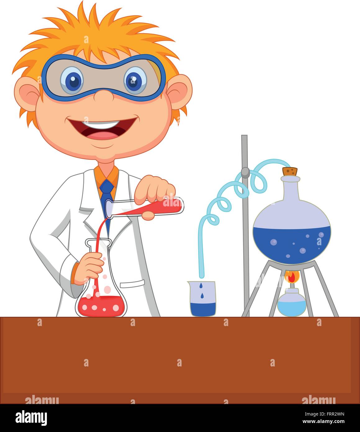 Boy doing chemical experiment Stock Vector