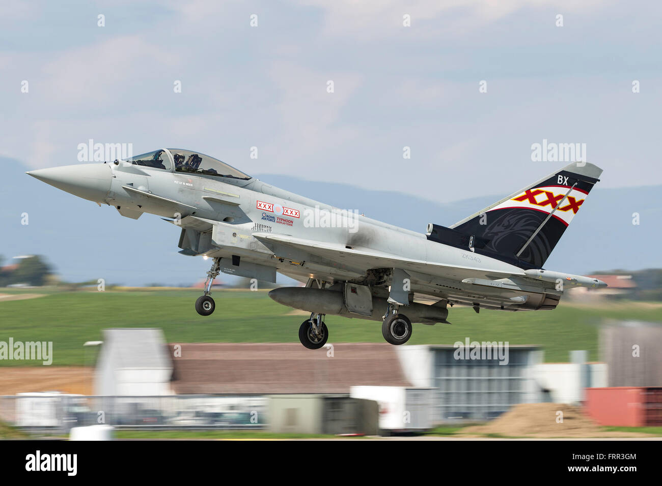 Royal Air Force (RAF) Eurofighter EF-2000 Typhoon multirole fighter aircraft ZK343 from 29 Squadron based at RAF Coningsby. Stock Photo