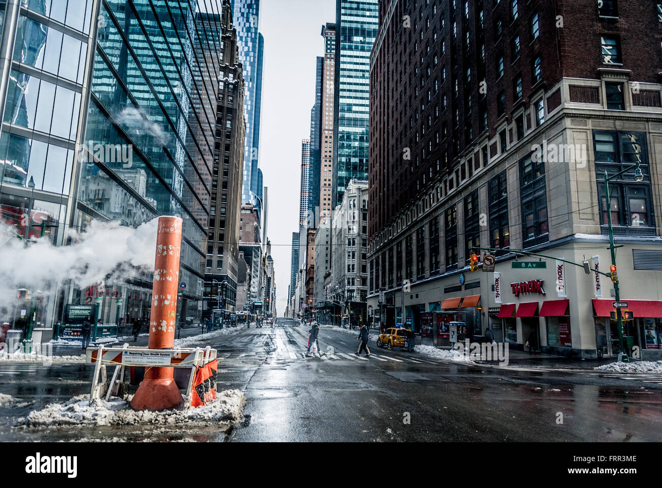 New York City street in winter with snow, USA Stock Photo - Alamy