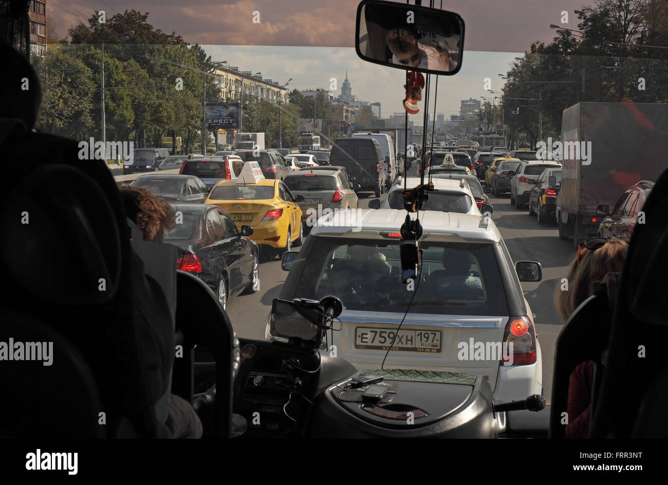 Moscow traffic jam during rush hour, Leningradsky Prospect, Moscow, Russia. Stock Photo
