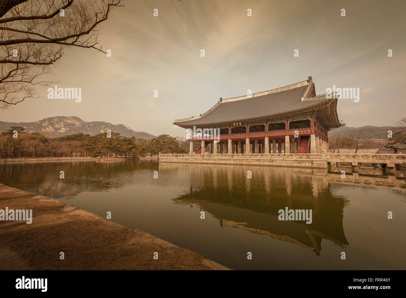 Gyeonghoeru Pavilion, Gyeongbokgung Palace in Seoul, Korea vintage