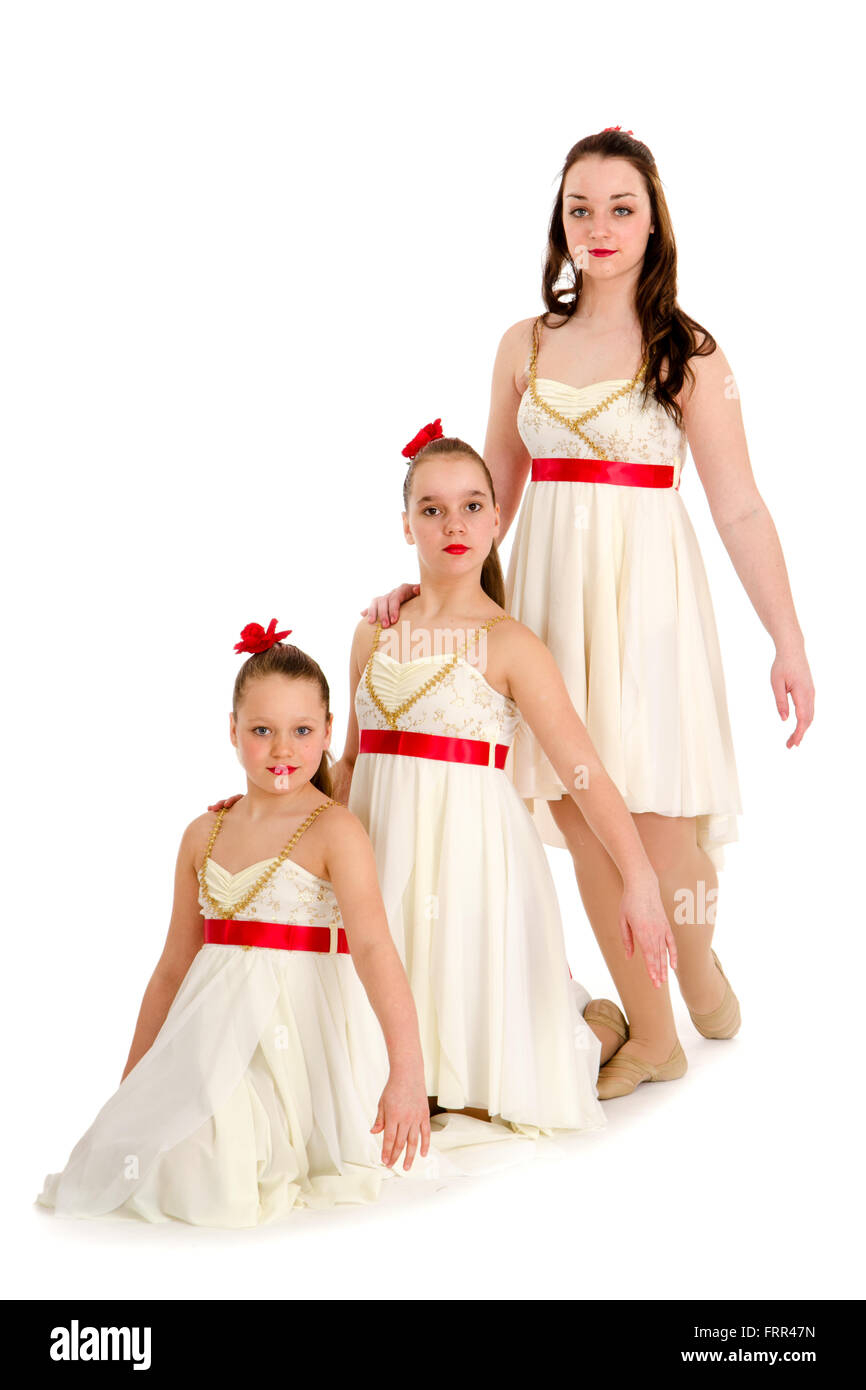 Three Dancers Perform as Sisters in Same Recital Costume Stock Photo