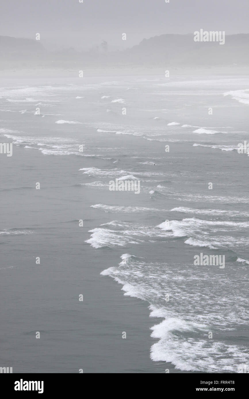 Beach near Cape Foulwind in the fog , Region West Coast,  New Zealand Stock Photo