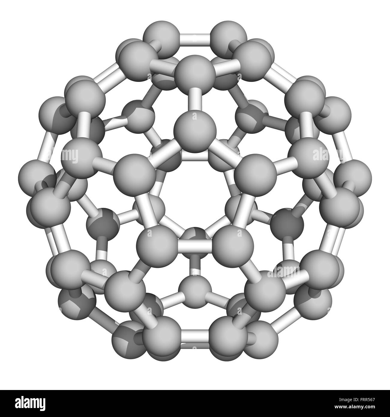 Computer rendering of Buckminsterfullerene, a prototype of carbon-based nanotubes. Stock Photo