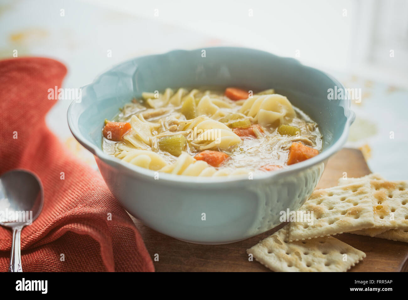 Homemade chicken noodle soup Stock Photo Alamy