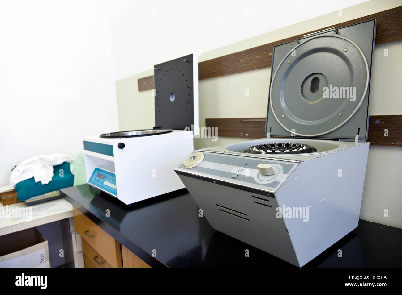 old instruments for handling blood in laboratory Stock Photo - Alamy