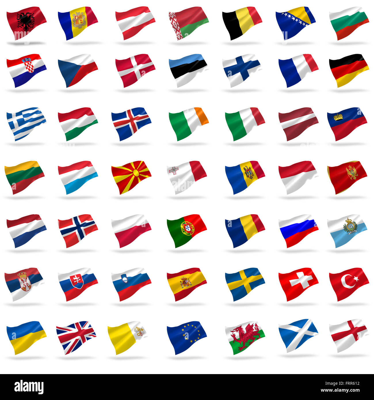 all european flags set icons with shadows on white Stock Photo