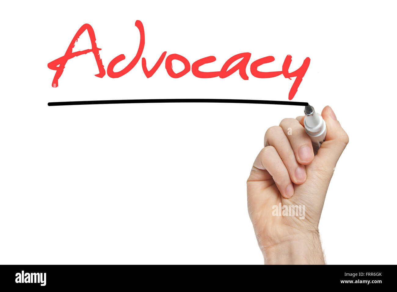 The word Advocacy handwritten with marker on whiteboard Stock Photo