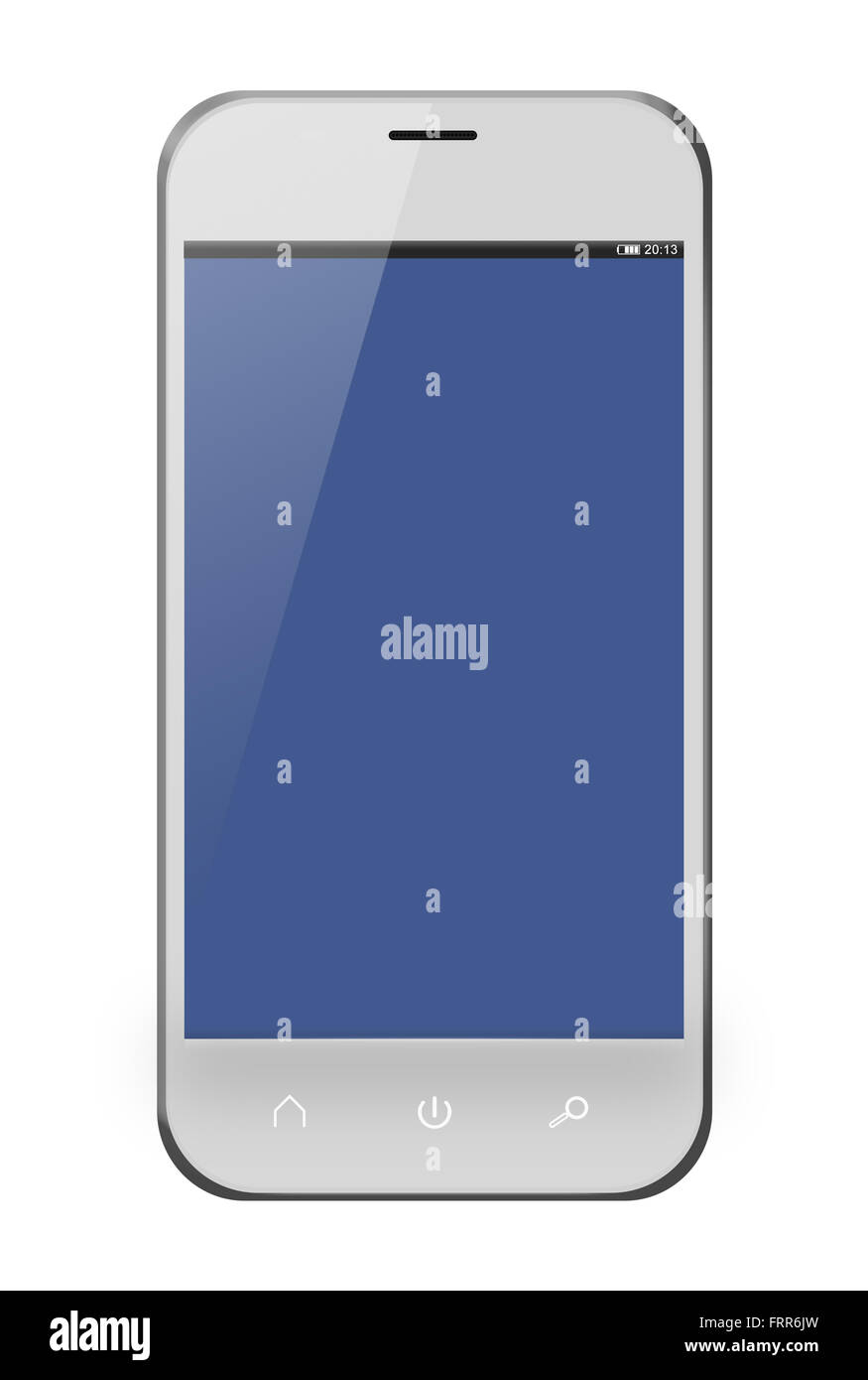 Realistic mobile phone with purple screen isolated on white background