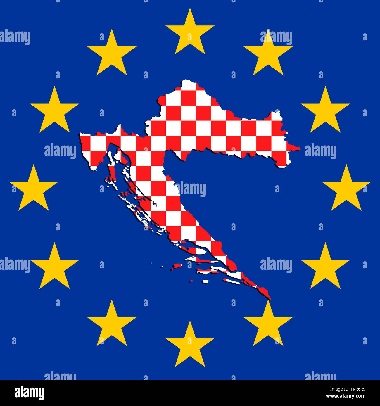 Croatia in EU. Outline of Croatia inside of european stars. Stock Photo