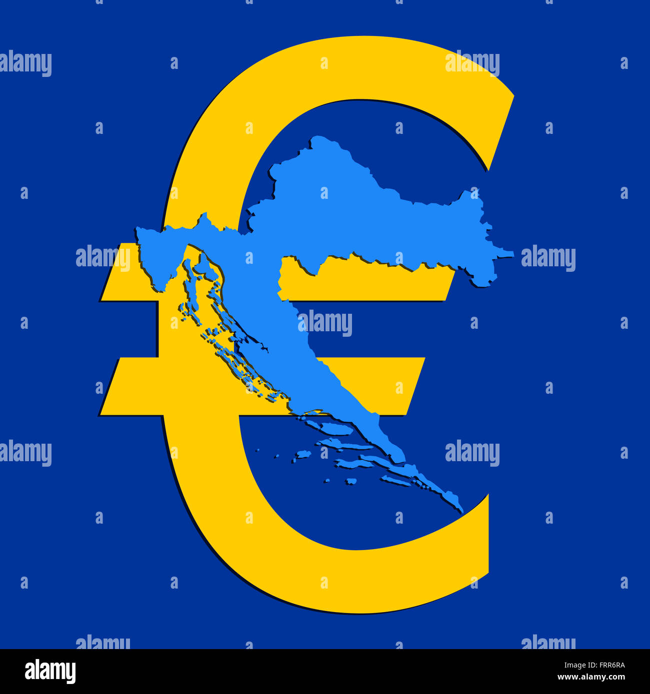 Croatia over a euro sign, concept of Croatia joining EU Stock Photo