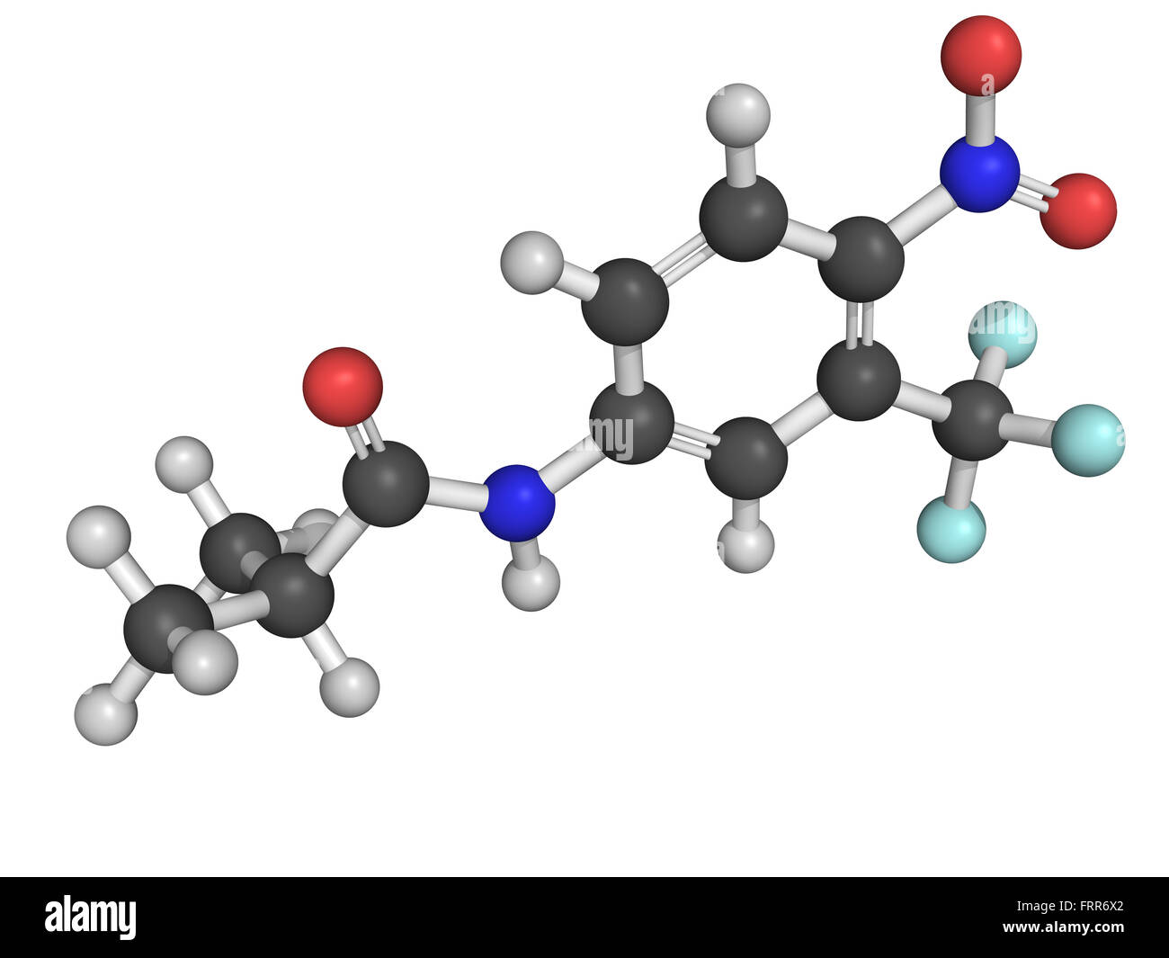 Chemical structure of flutamide, an oral, non-steroidal antiandrogen drug primarily used to treat prostate cancer. Stock Photo