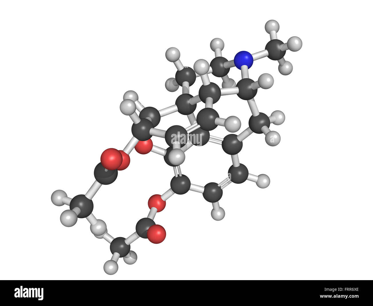 Chemical structure of heroin (diacetylmorphine) narcotic drug, colloquially as H, smack, horse, brown, black, tar Stock Photo