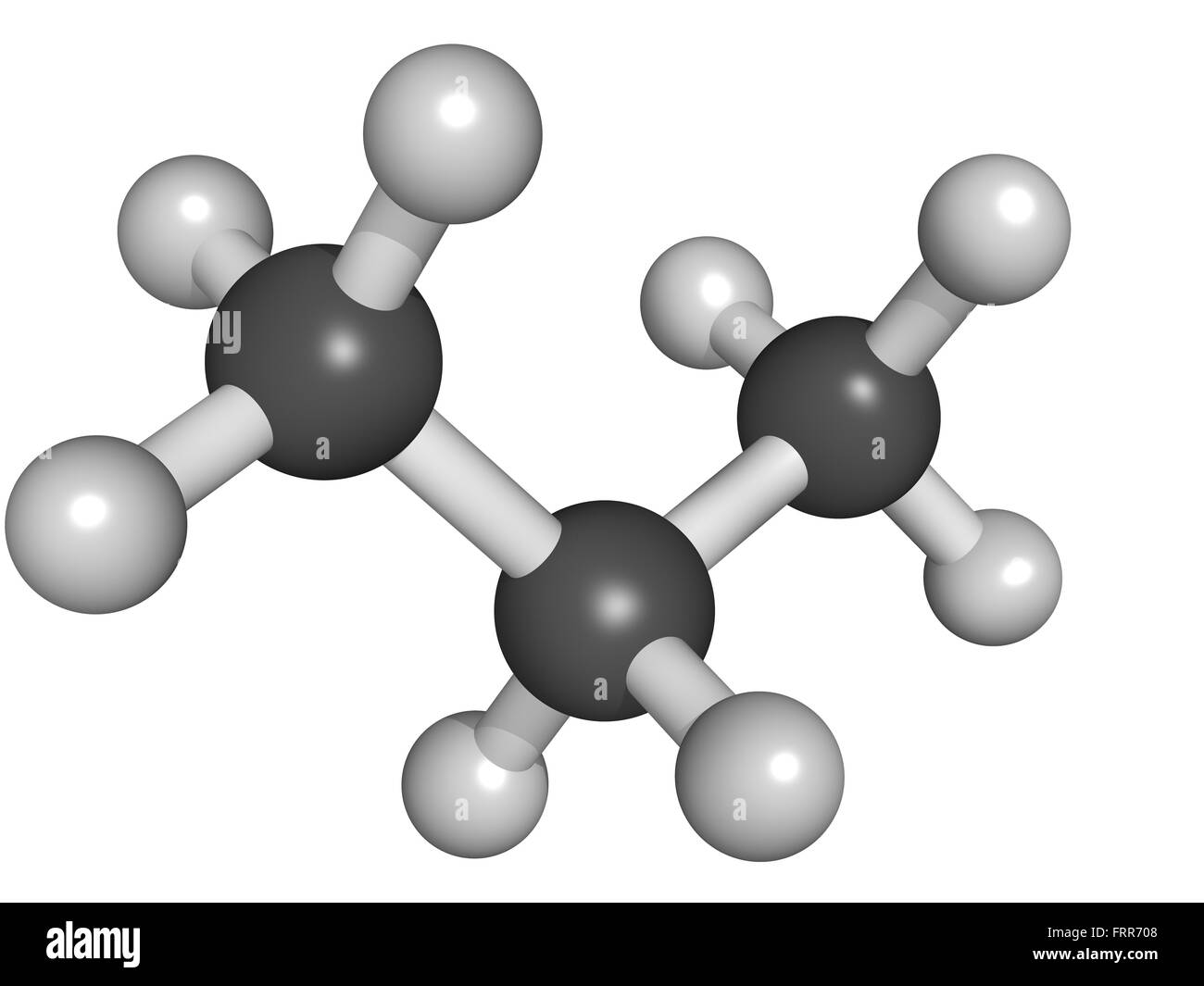 Chemical structure of propane, used as a fuel for engines, oxy-gas torches, barbecues, portable stoves, and residential central Stock Photo