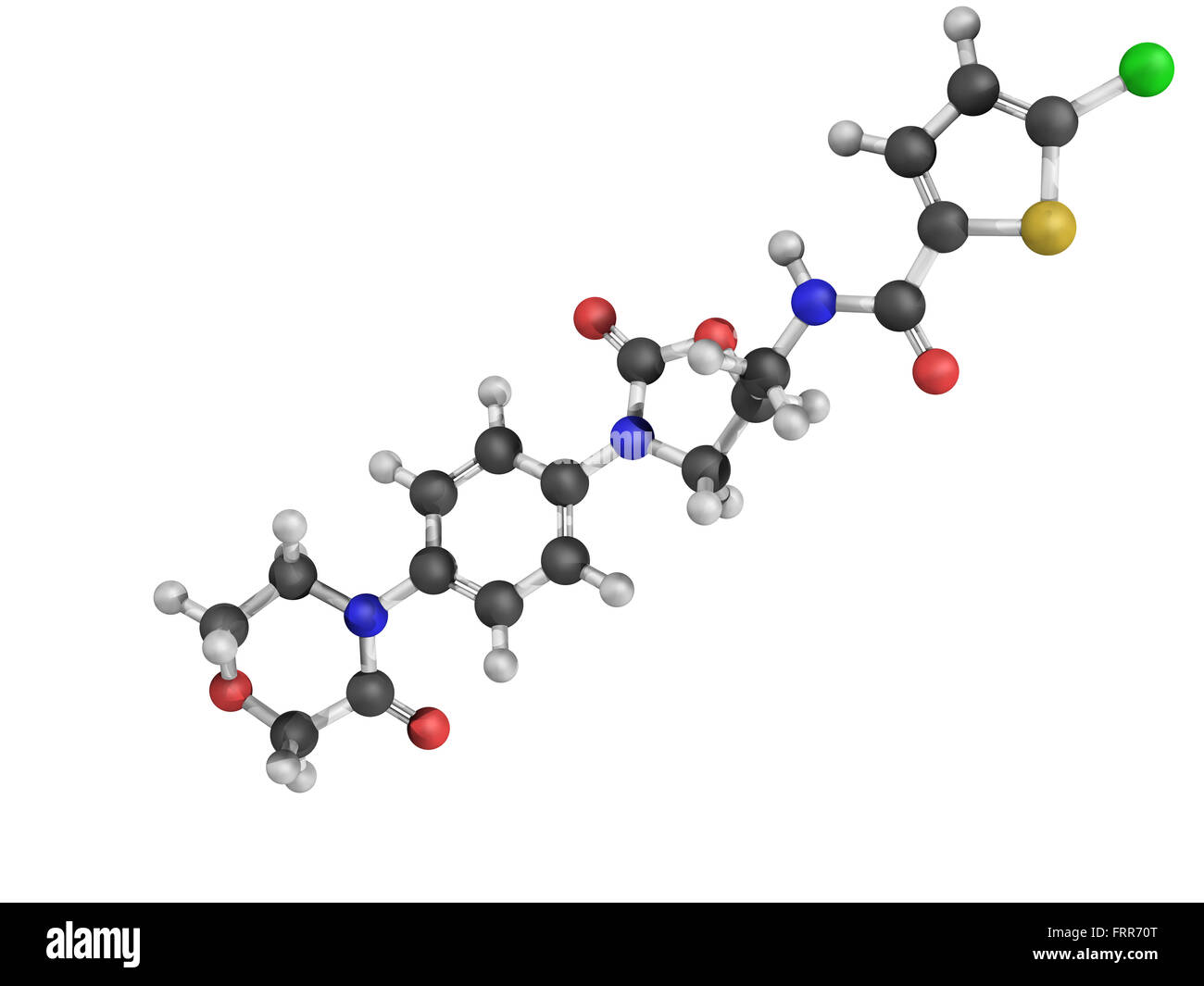 Chemical structure of Rivaroxaban anticoagulant drug (direct factor Xa inhibitor) Stock Photo