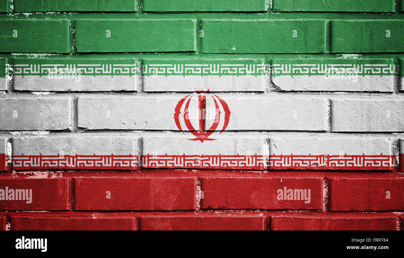 Iran flag on texture brick wall Stock Photo