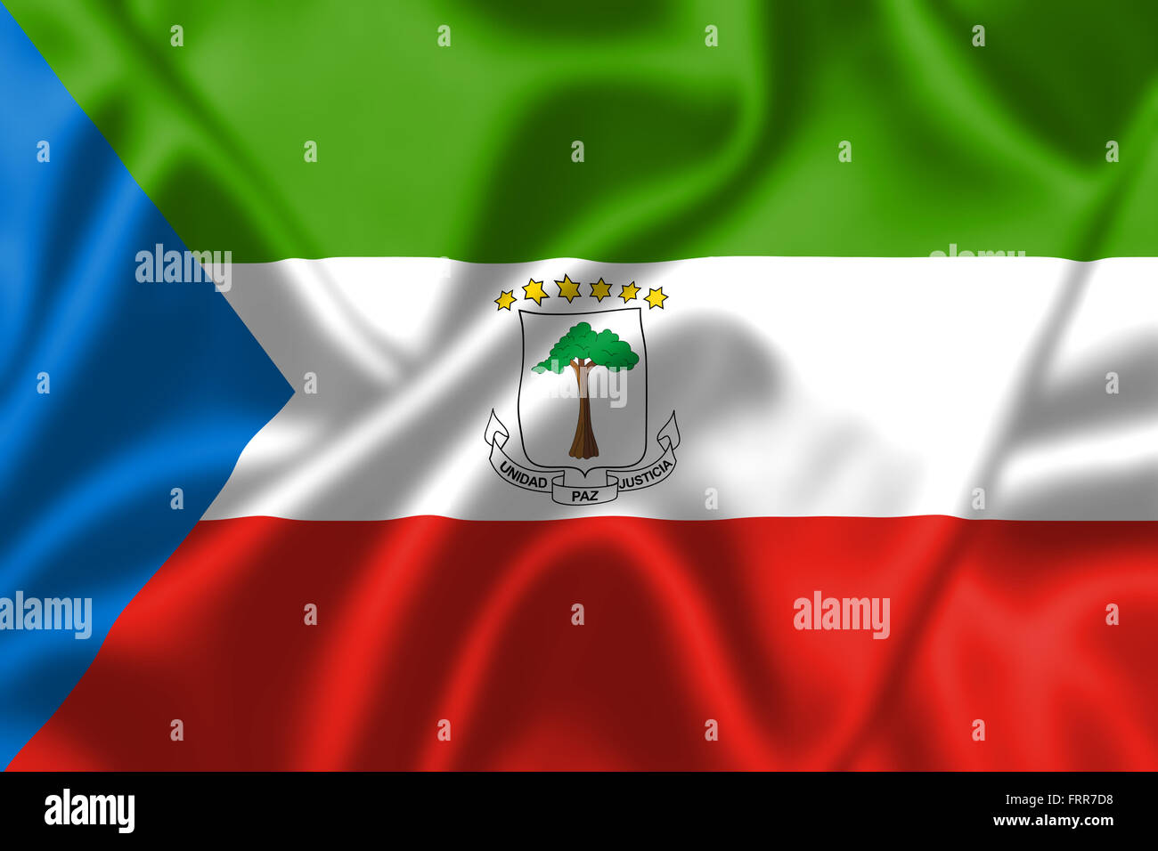 Equatorial Guinea flag blowing in the wind. Background texture. Stock Photo