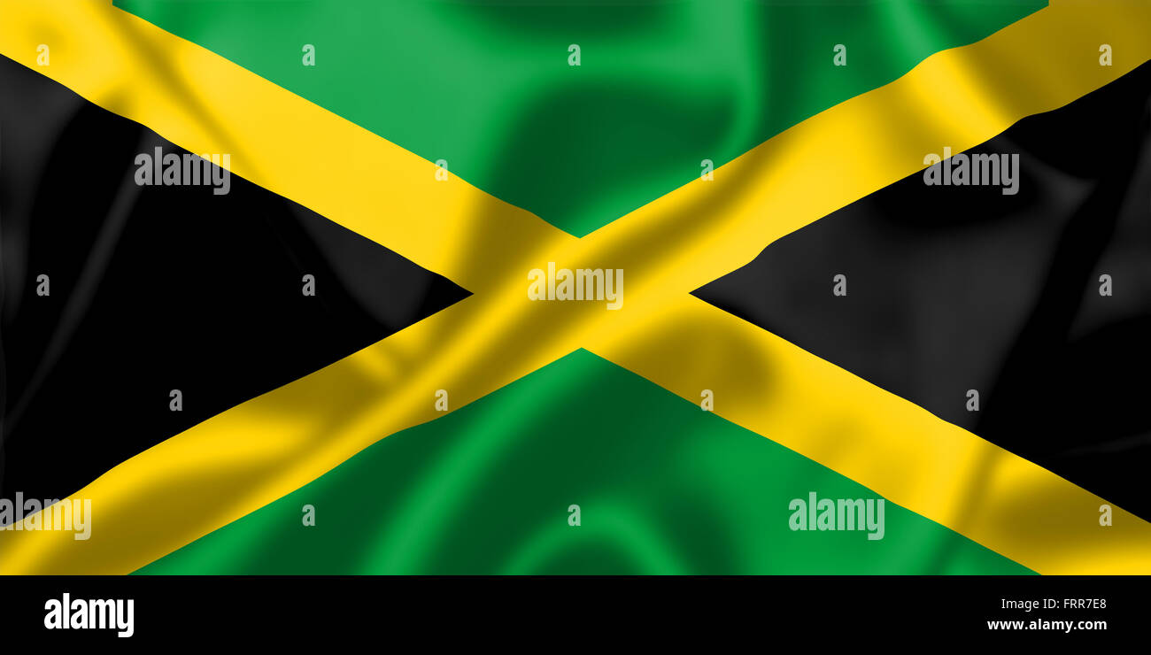 Jamaica flag blowing in the wind. Background texture. Stock Photo