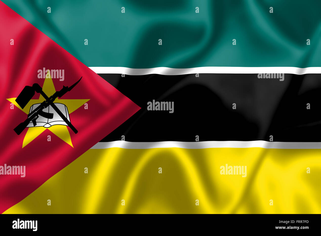 Mozambique flag blowing in the wind. Background texture. Stock Photo