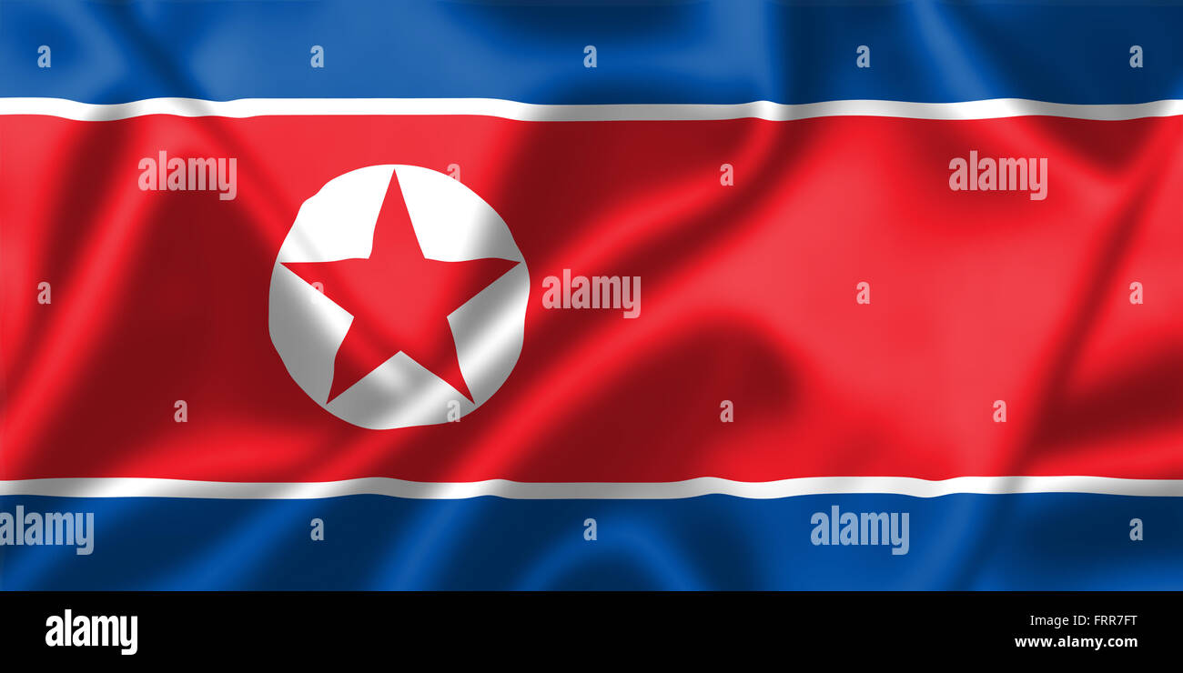 North Korea flag blowing in the wind. Background texture. Stock Photo