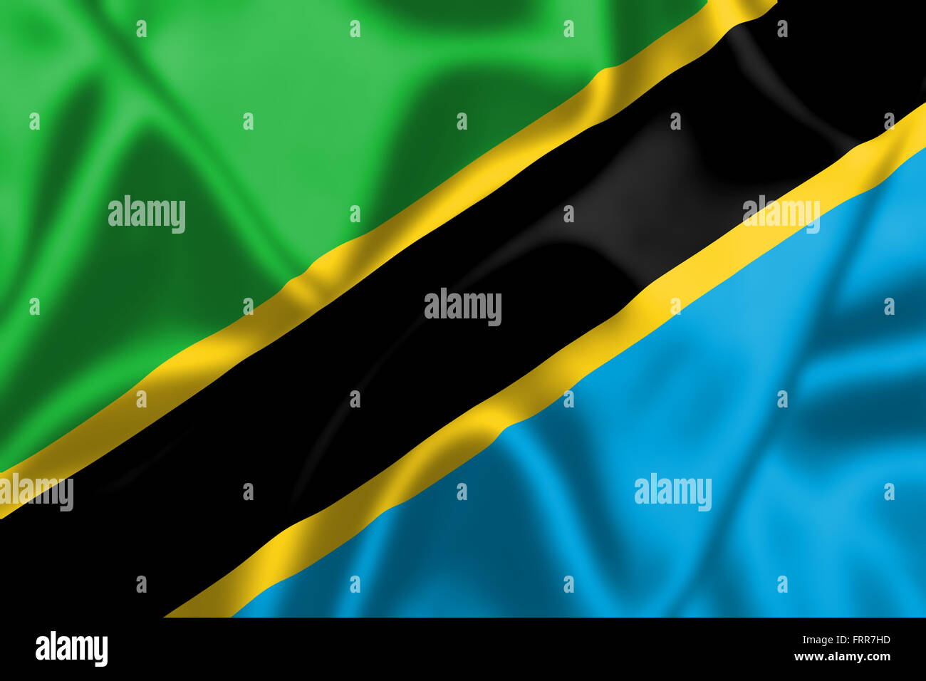 Tanzania flag blowing in the wind. Background texture. Stock Photo