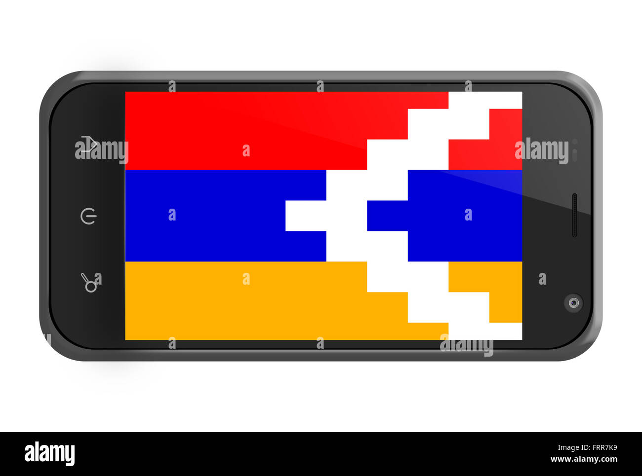 Nagorno-Karabakh flag on smartphone screen isolated on white Stock Photo