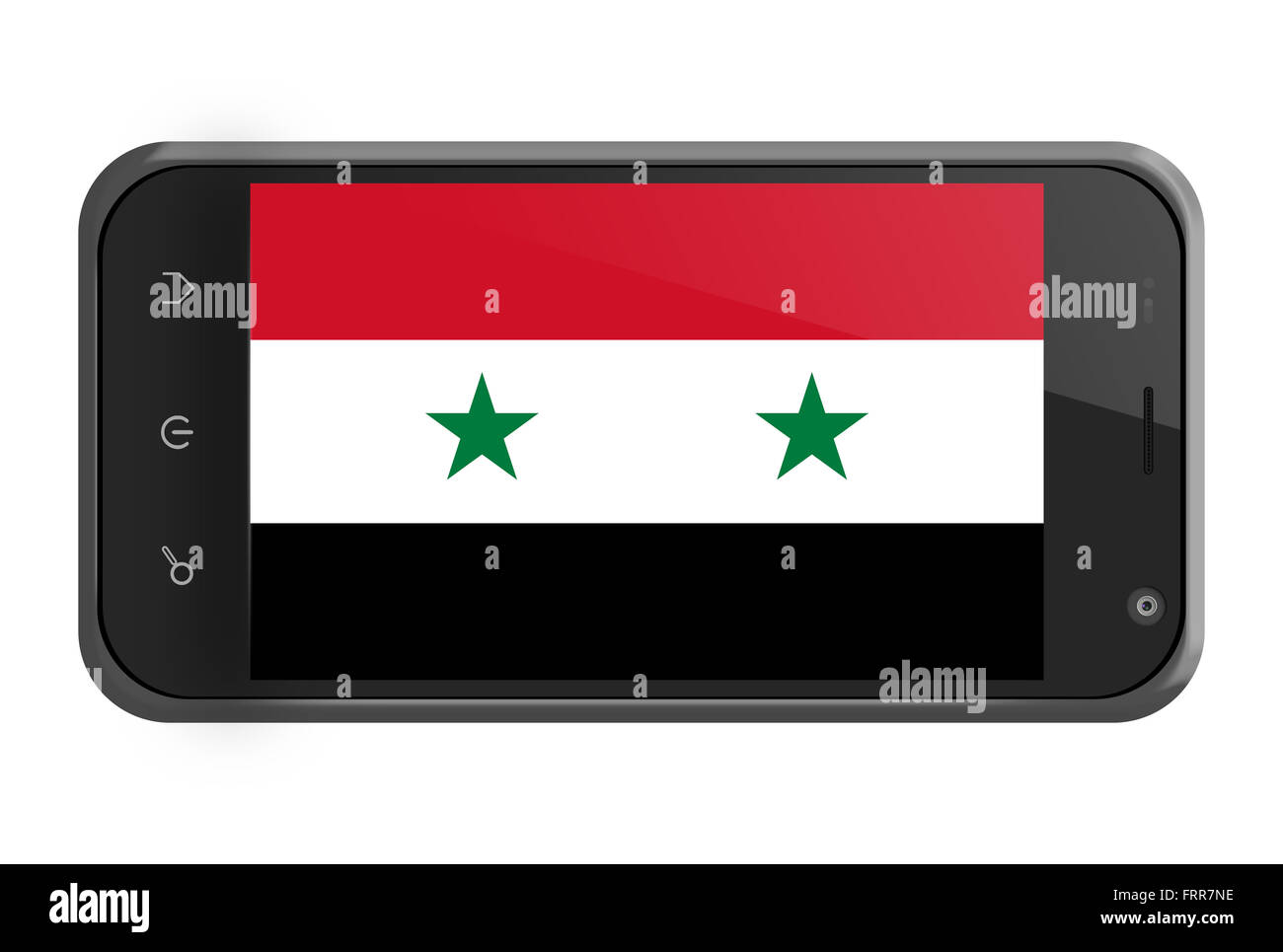 Syria flag on smartphone screen isolated on white Stock Photo