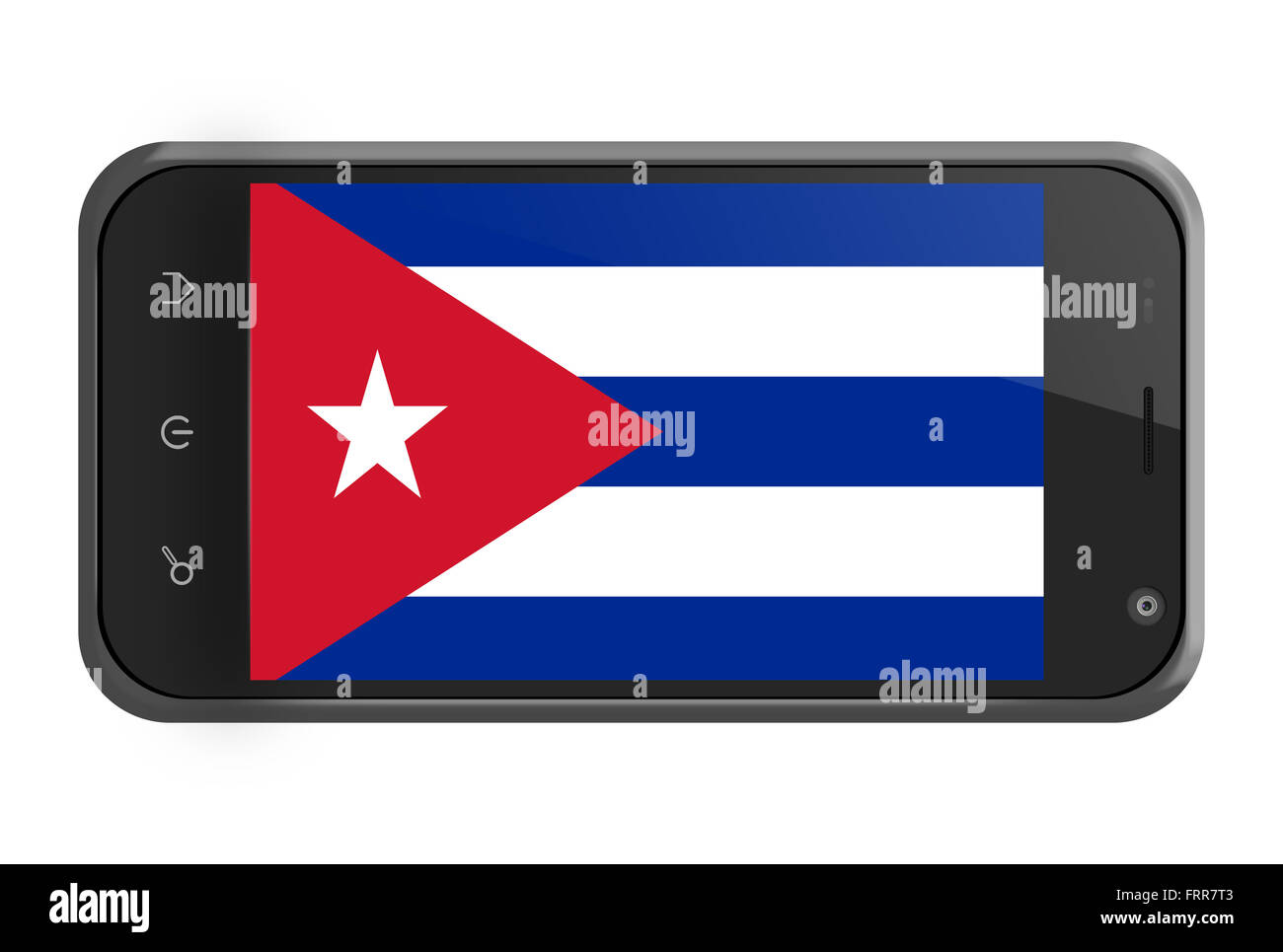 Cuba flag on smartphone screen isolated on white Stock Photo