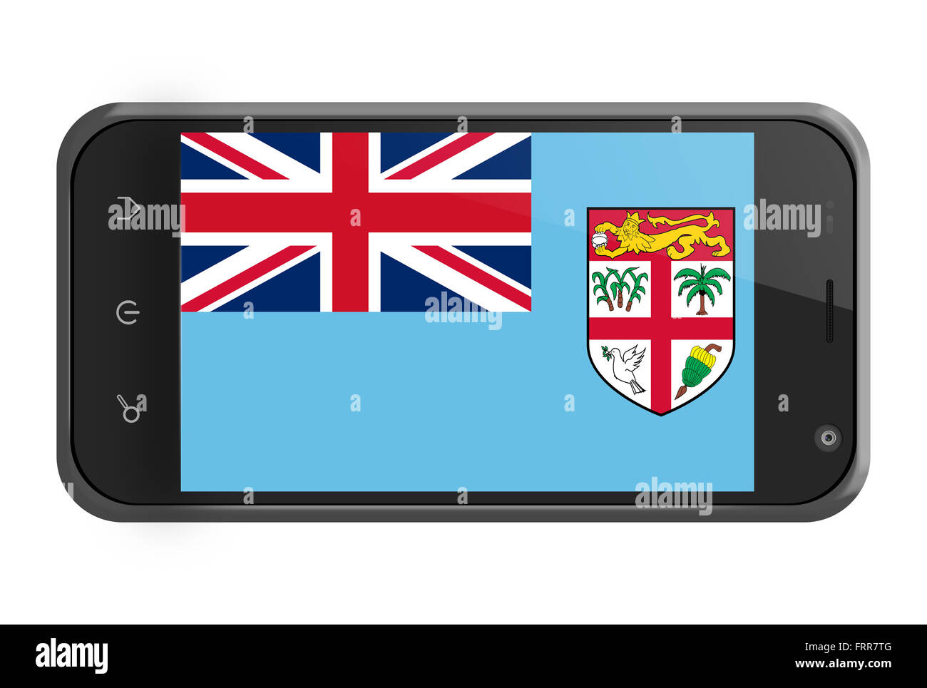 Fiji flag on smartphone screen isolated on white Stock Photo
