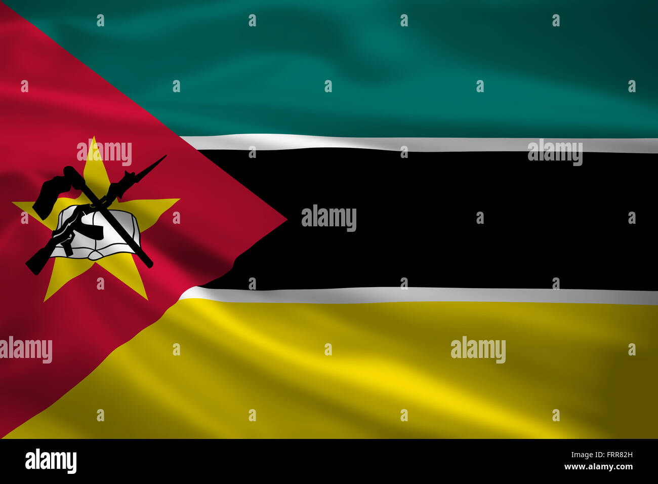 Mozambique flag blowing in the wind. Background texture. Stock Photo