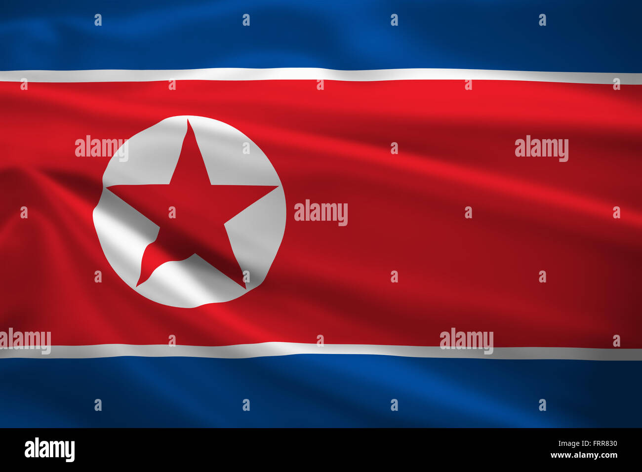 North Korea flag blowing in the wind. Background texture. Stock Photo