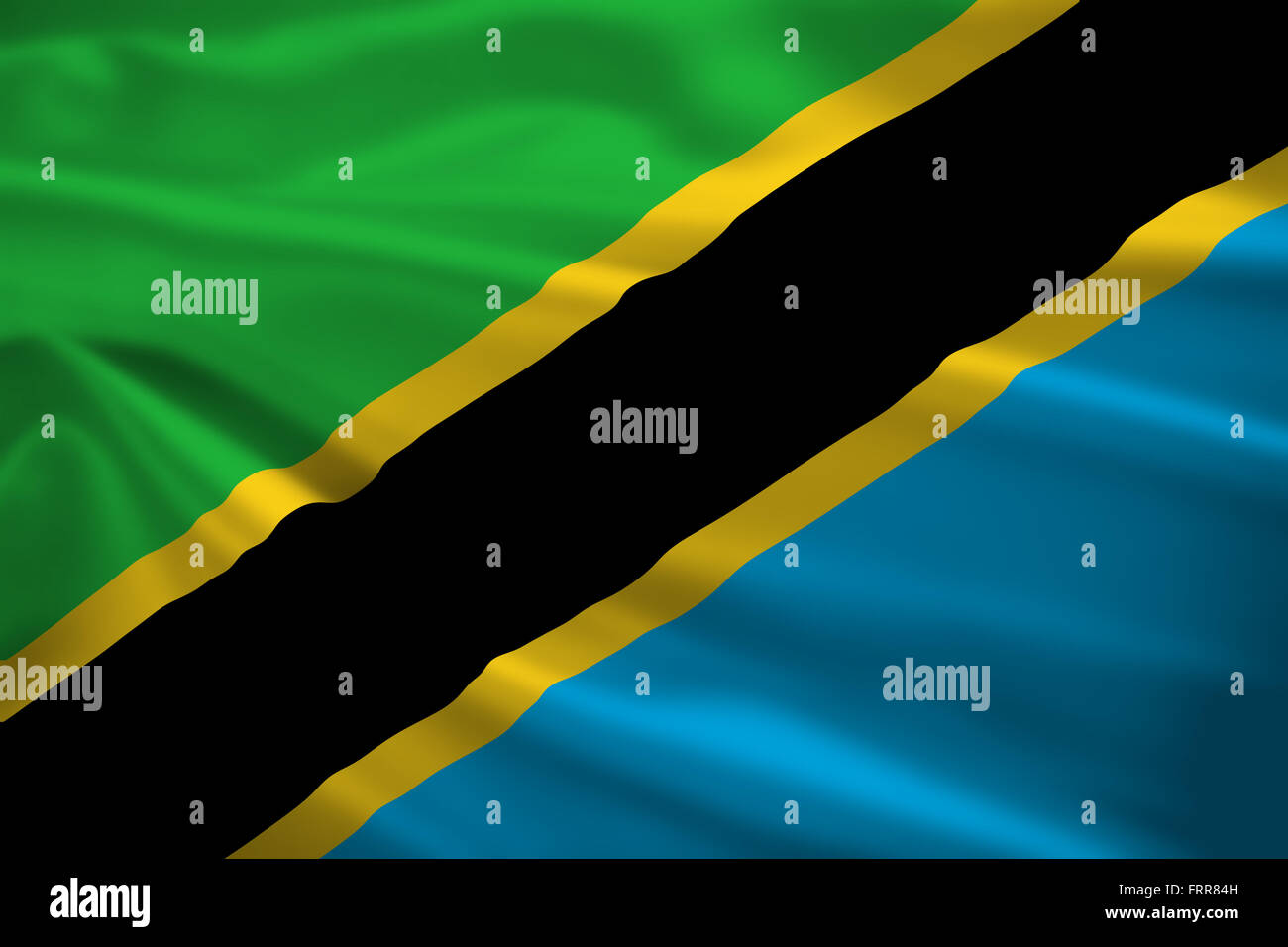 Tanzania flag blowing in the wind. Background texture. Stock Photo