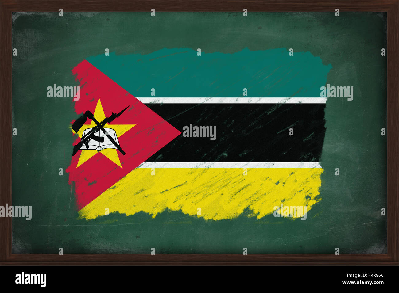Mozambique flag painted with color chalk on old blackboard Stock Photo