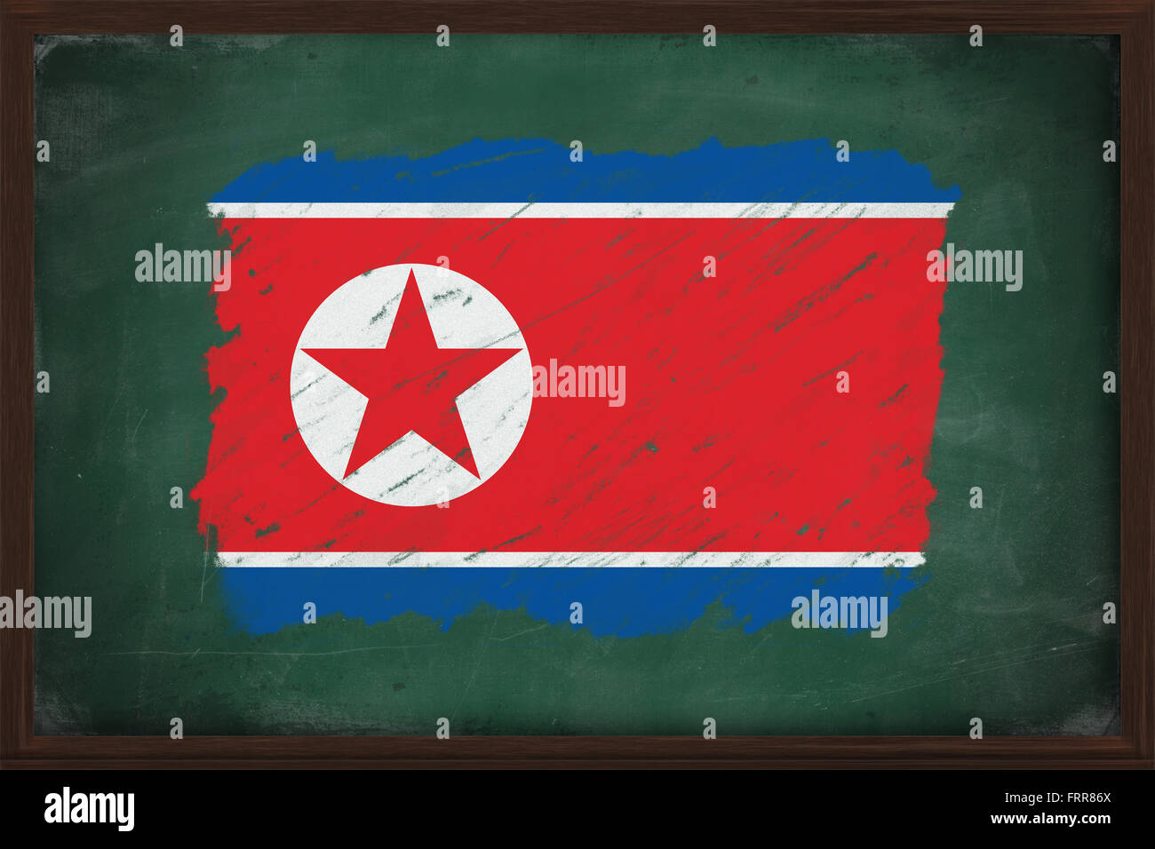 North Korea flag painted with color chalk on old blackboard Stock Photo