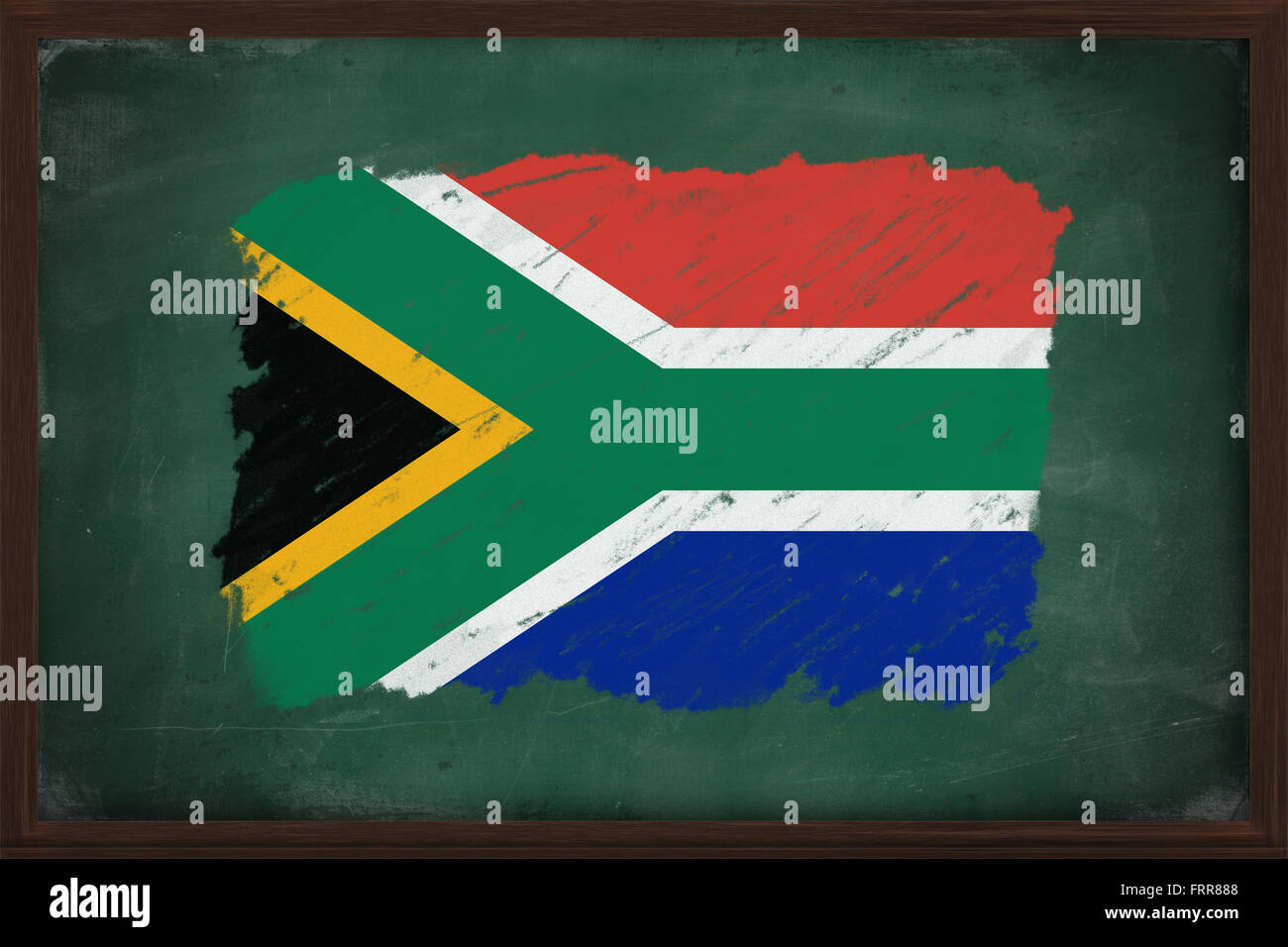 South Africa flag painted with color chalk on old blackboard Stock