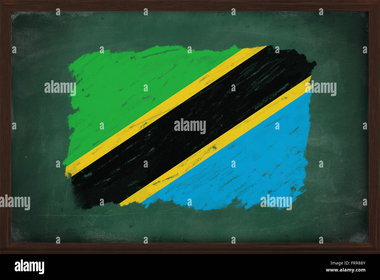 Tanzania flag painted with color chalk on old blackboard Stock Photo