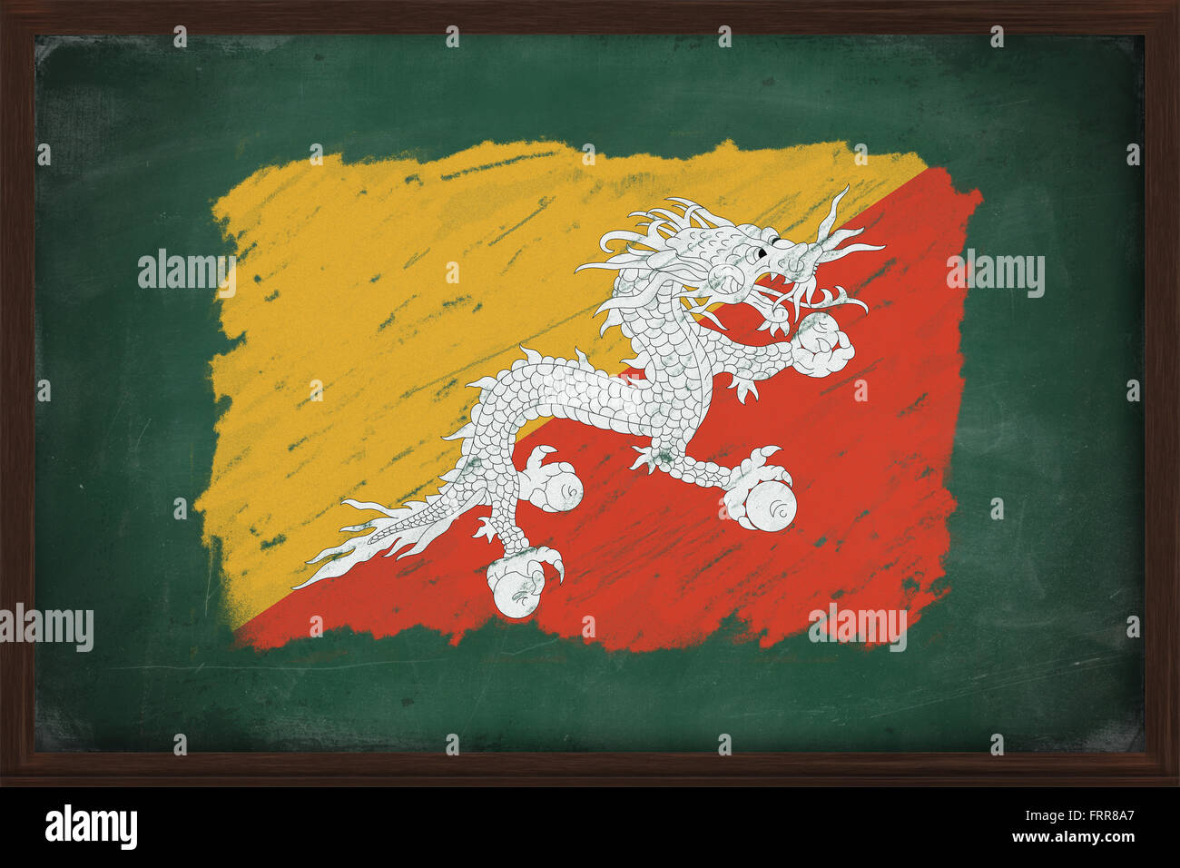 Bhutan flag painted with color chalk on old blackboard Stock Photo - Alamy