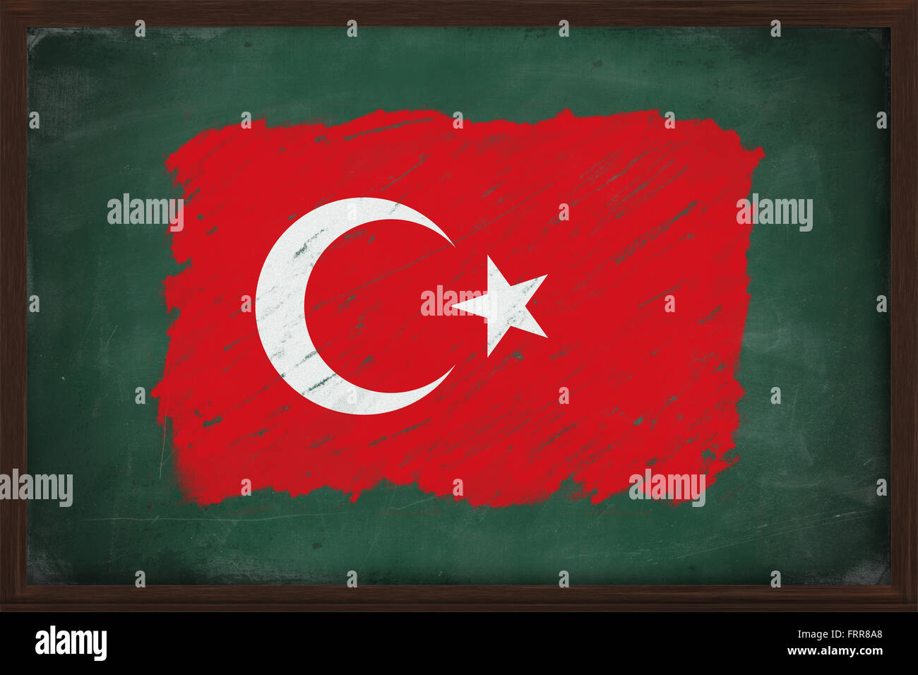 Turkey flag painted with color chalk on old blackboard Stock Photo