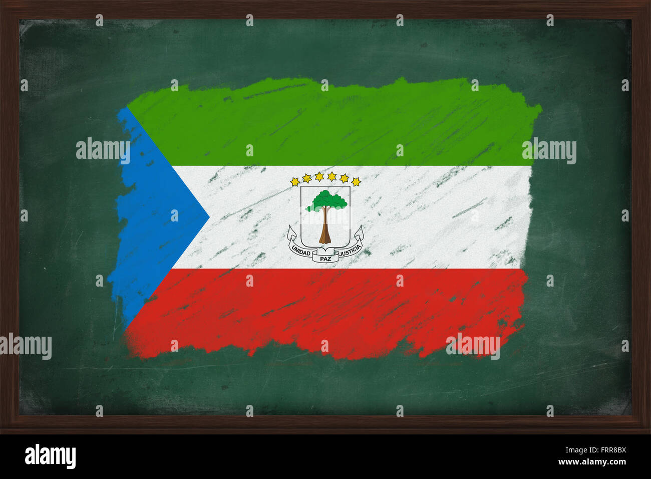 Equatorial Guinea flag painted with color chalk on old blackboard Stock Photo