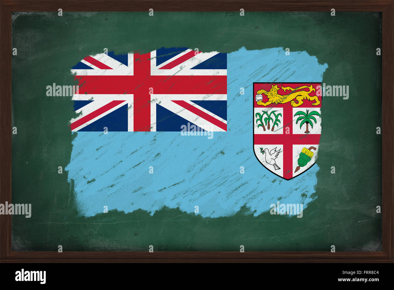 Fiji flag painted with color chalk on old blackboard Stock Photo